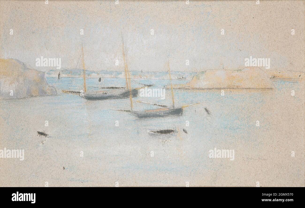 Barche. Artista: Julian Alden Weir (American, West Point, New York 1852-1919 New York); Medio: Pastello e grafite su carta; dimensioni: Vista: 8 1/2 Foto Stock