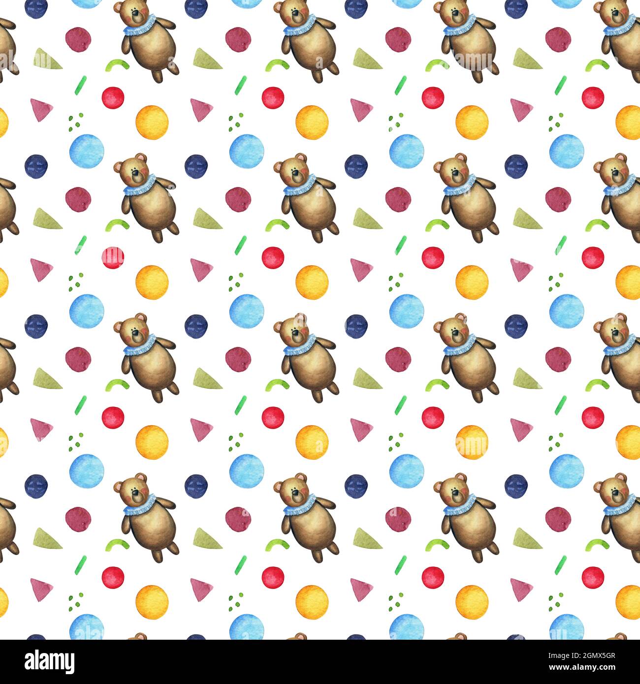 Giocattoli per bambini orsacchiotti e palla su un bianco Foto Stock