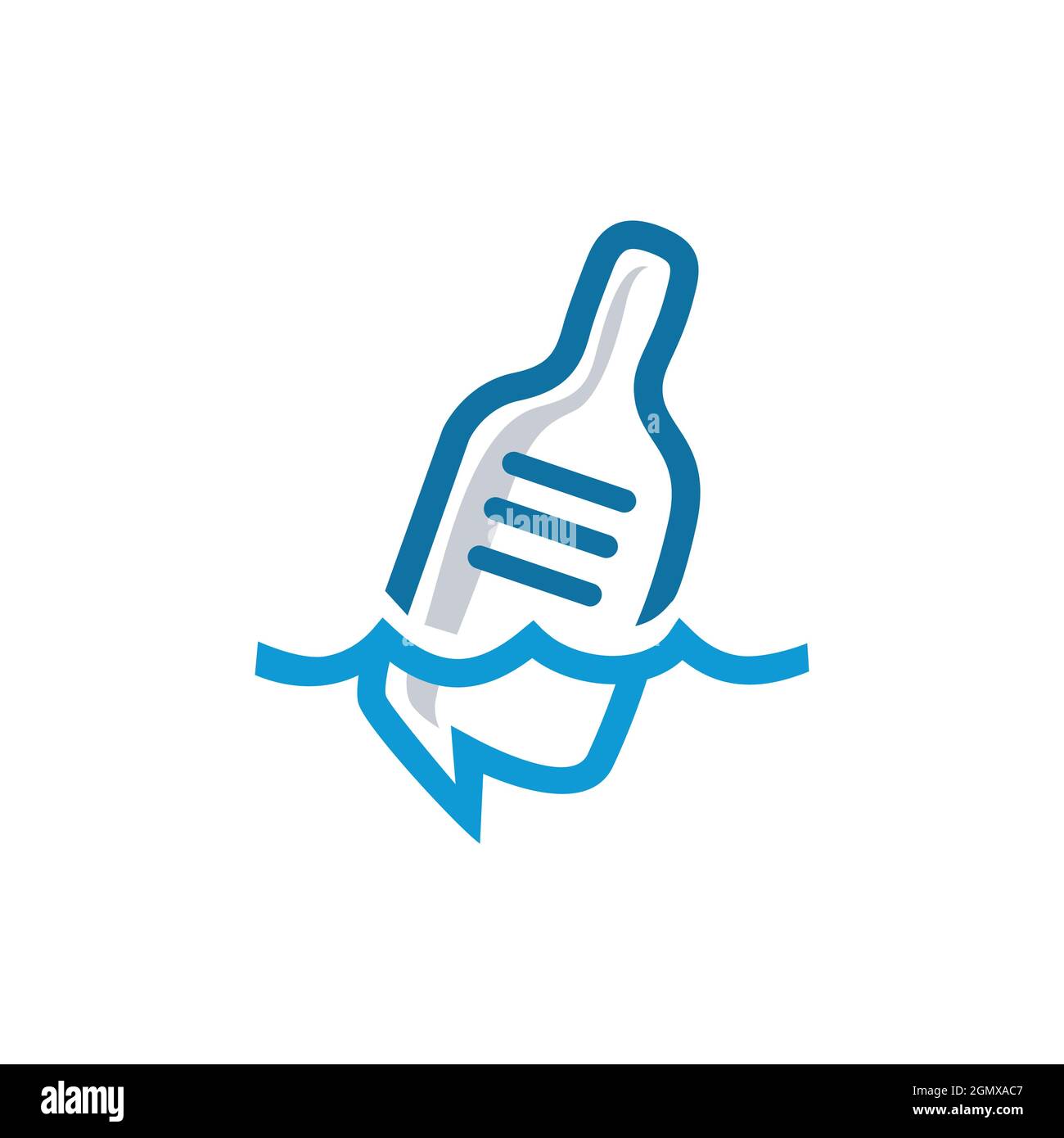 bottiglia su acqua logo icona concetto piatto vettore disegno grafico Illustrazione Vettoriale