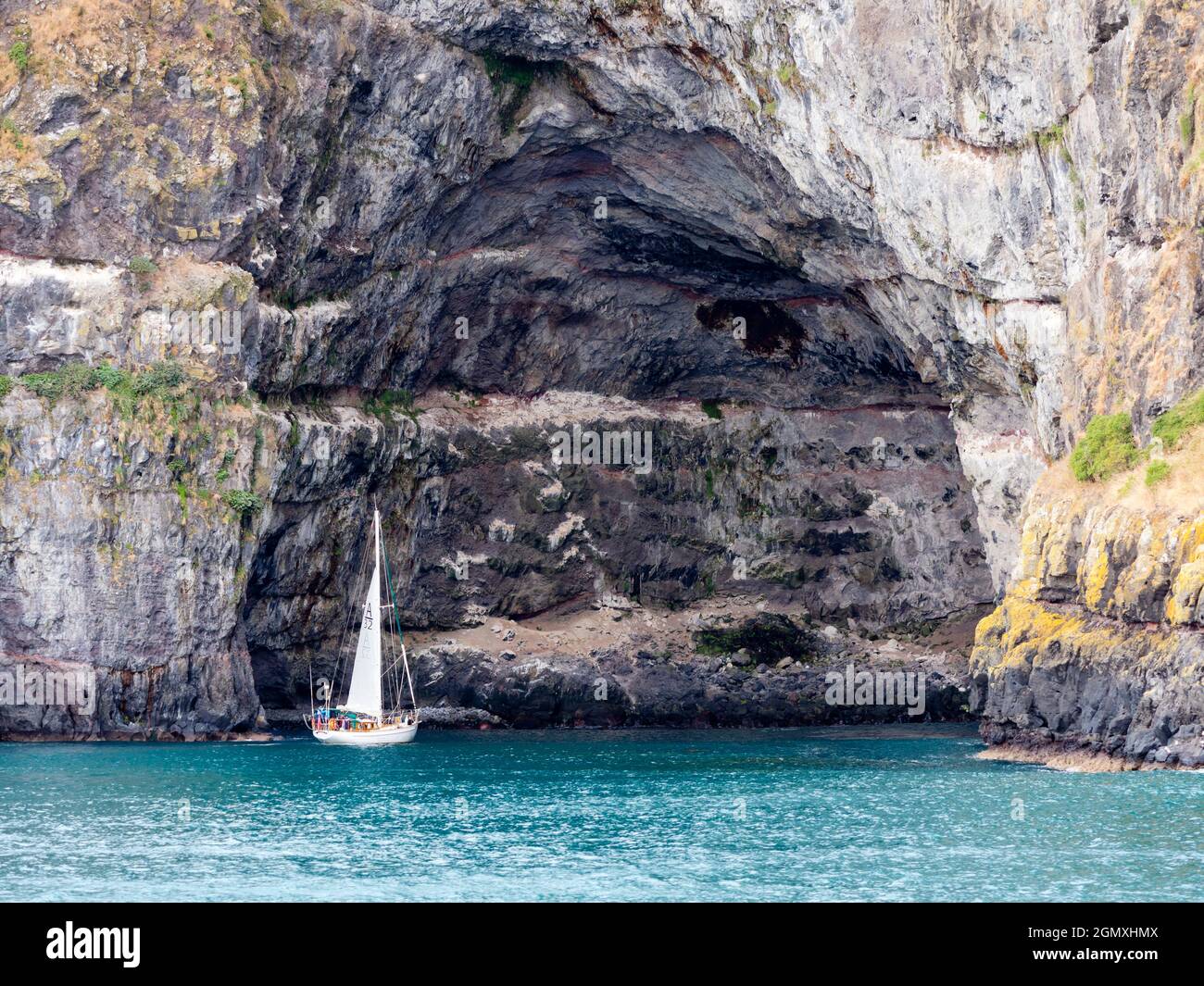 Akaroa, New Zealand South Island - 27 Febbraio 2019 Akaroa è una piccola ma perfetta città idilliaca sulla penisola di Banks, nella regione di Canterbury nella Nuova Ze Foto Stock