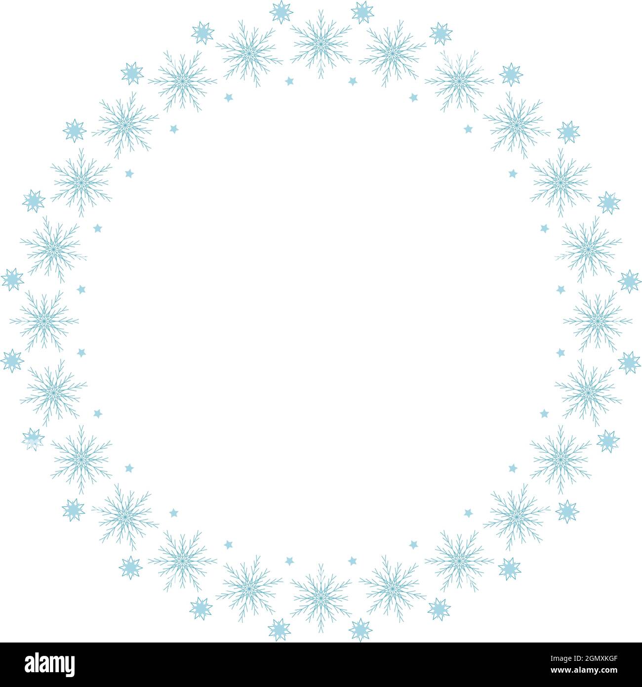 Telaio rotondo da fiocchi di neve. Decorazioni natalizie per Natale e Capodanno. Corona con motivo invernale. Illustrazione Vettoriale