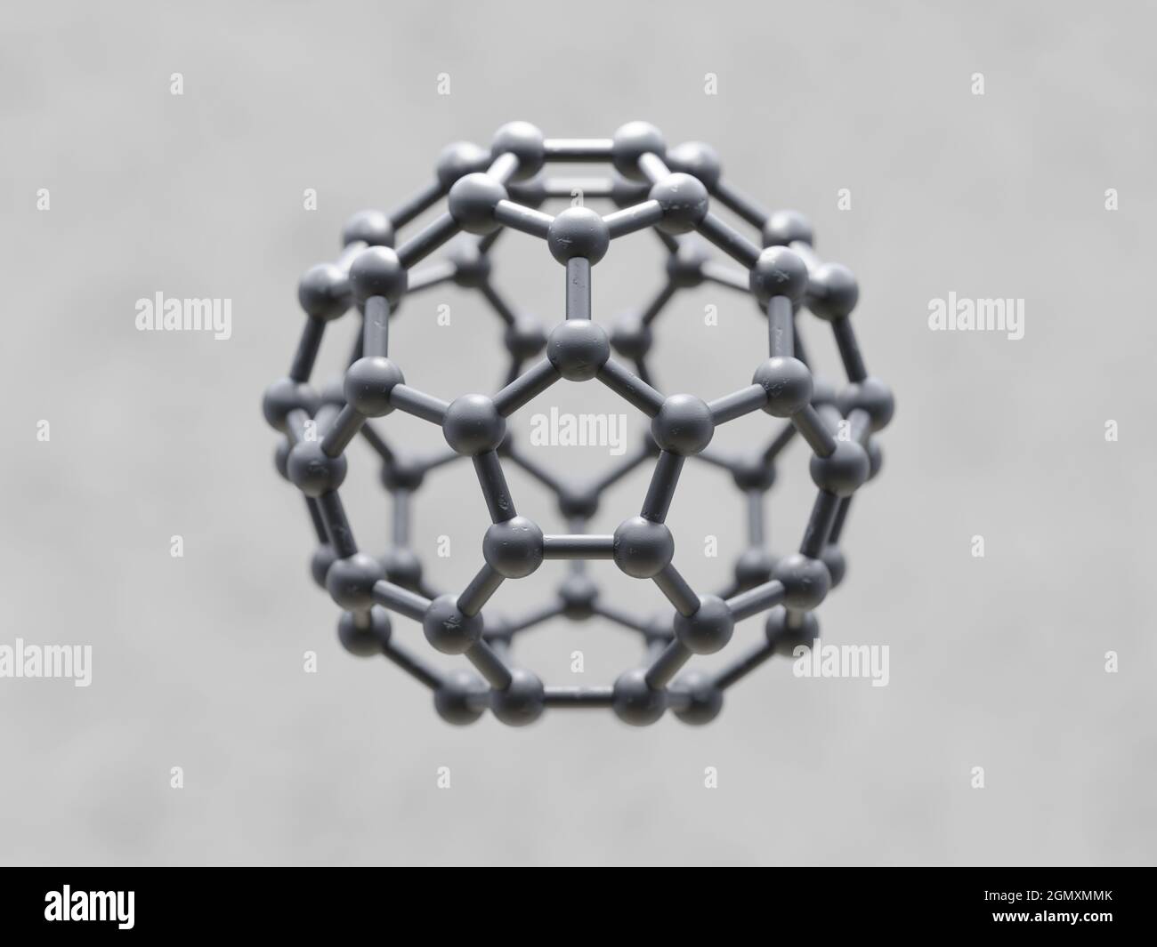 Graphene C60 Buckyball, Buckminsterfullerene, allotrope al carbonio. Illustrazione 3D. Foto Stock