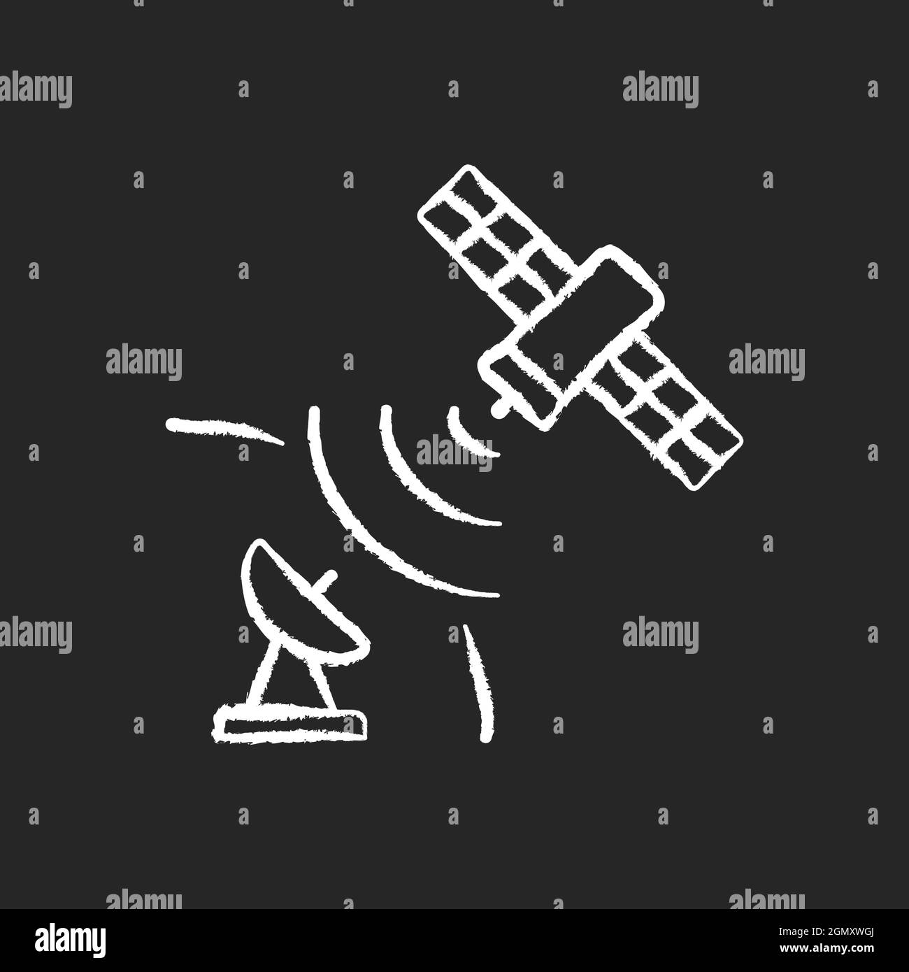 Icona bianca del gesso del segnale satellitare su sfondo scuro Illustrazione Vettoriale