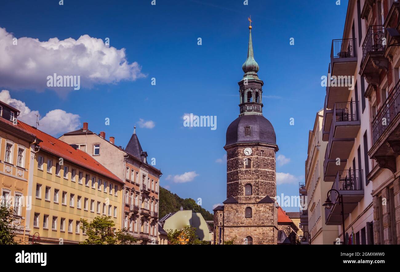 Vista sulla città di Bad Schandau in Sassonia Foto Stock