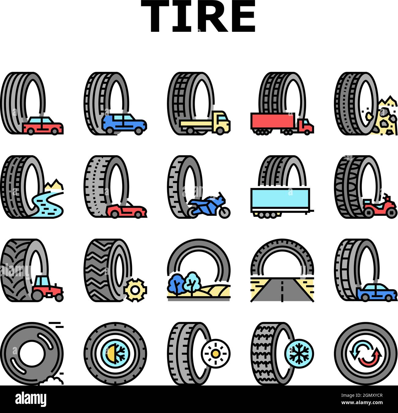Usato Tire Vendita Negozio icone commerciali Set Vector Illustrazione Vettoriale