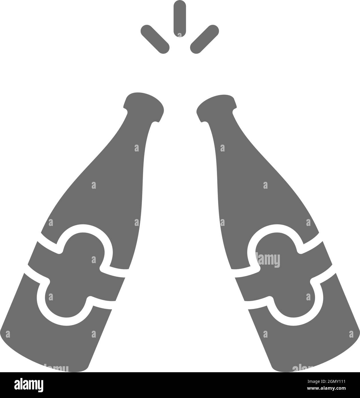 Bottiglie di birra con tostatura vettoriale, un'icona grigia. Illustrazione Vettoriale