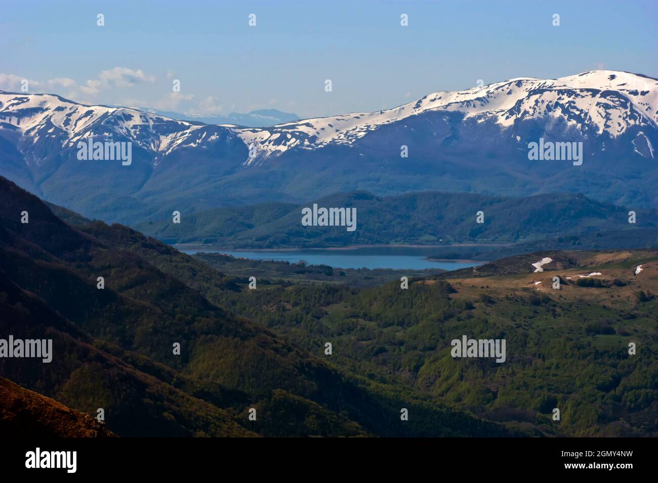 Parco Nazionale dei Monti della Laga, Lago Campotosto, Paesaggio, Amatrice, Rieti, Lazio, Italia, Europa Foto Stock