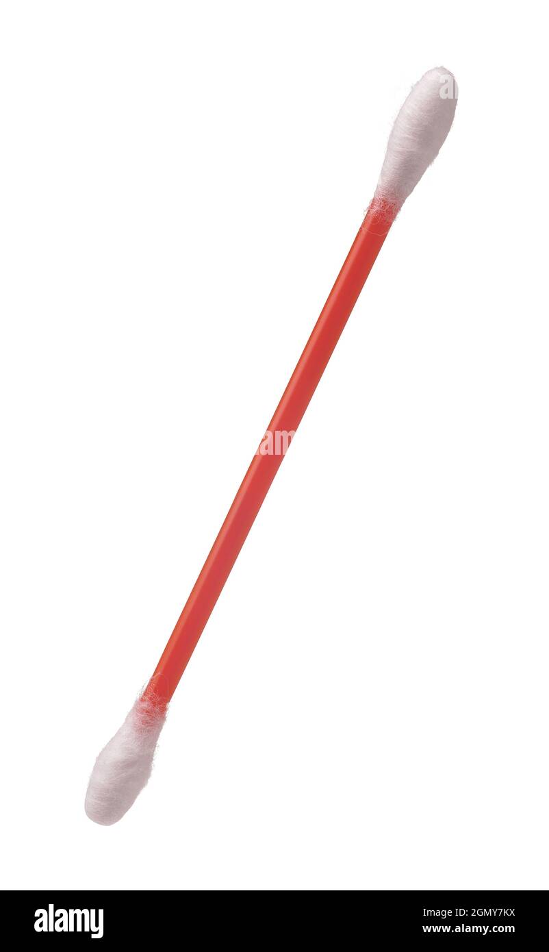 Tampone di cotone rosso singolo isolato su bianco Foto Stock