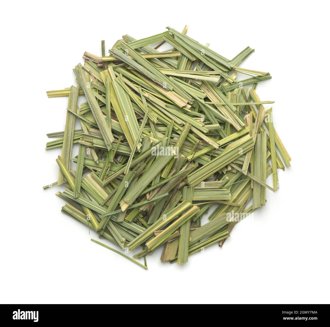Vista dall'alto di erbe di citronella essiccate isolate su bianco Foto Stock Vista dall'alto di erbe di citronella essiccate isolate su bianco Foto Stock