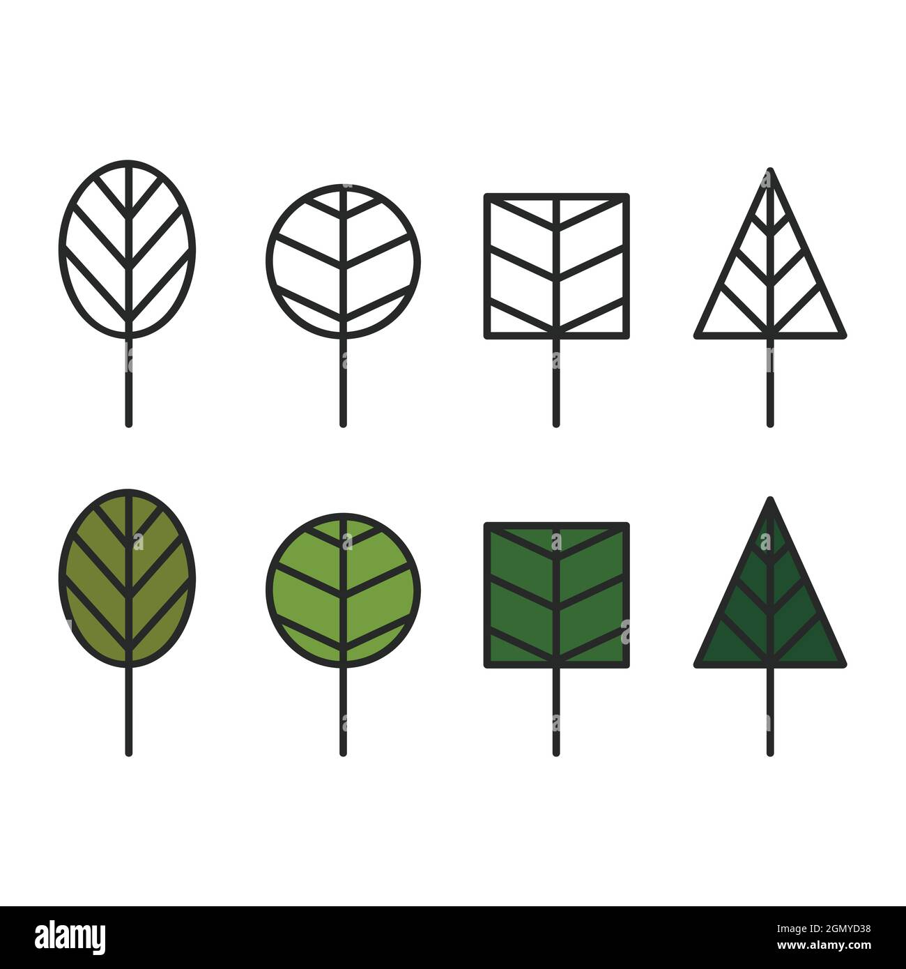 Quattro alberi di contorno - illustrazione vettoriale Illustrazione Vettoriale