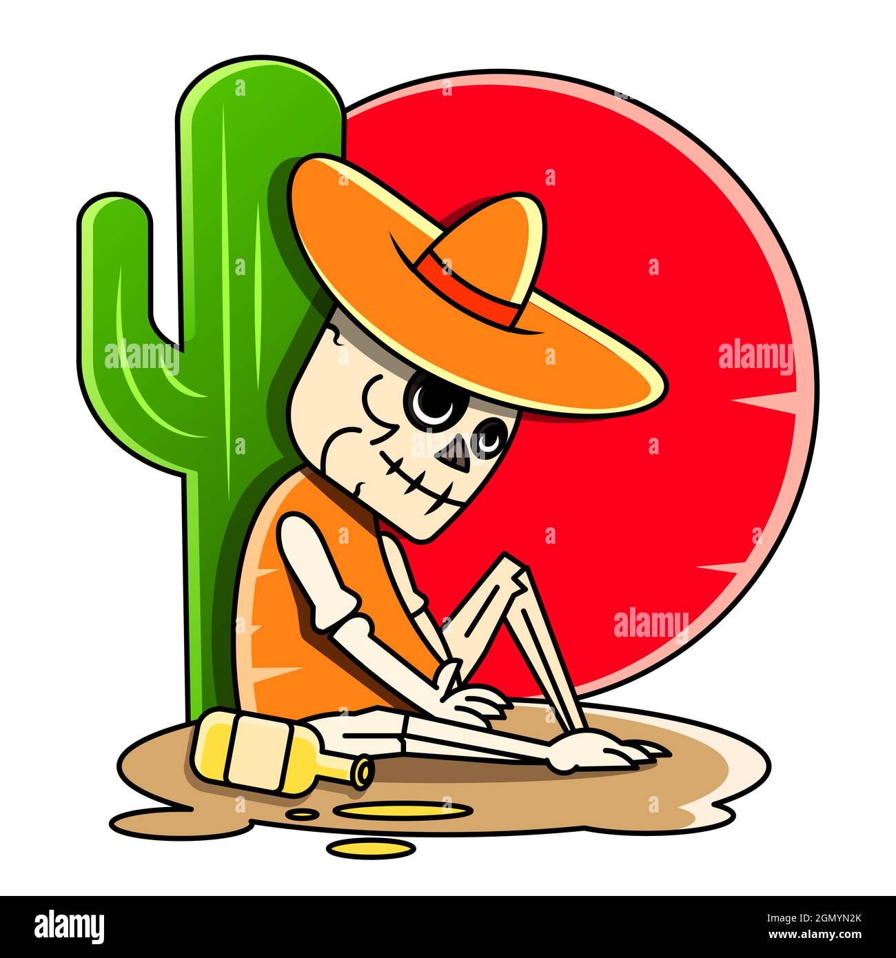 Poster divertente giorno dei morti , scheletro colorato e cranio, con uno stile piatto, il nome Illustrazione Vettoriale