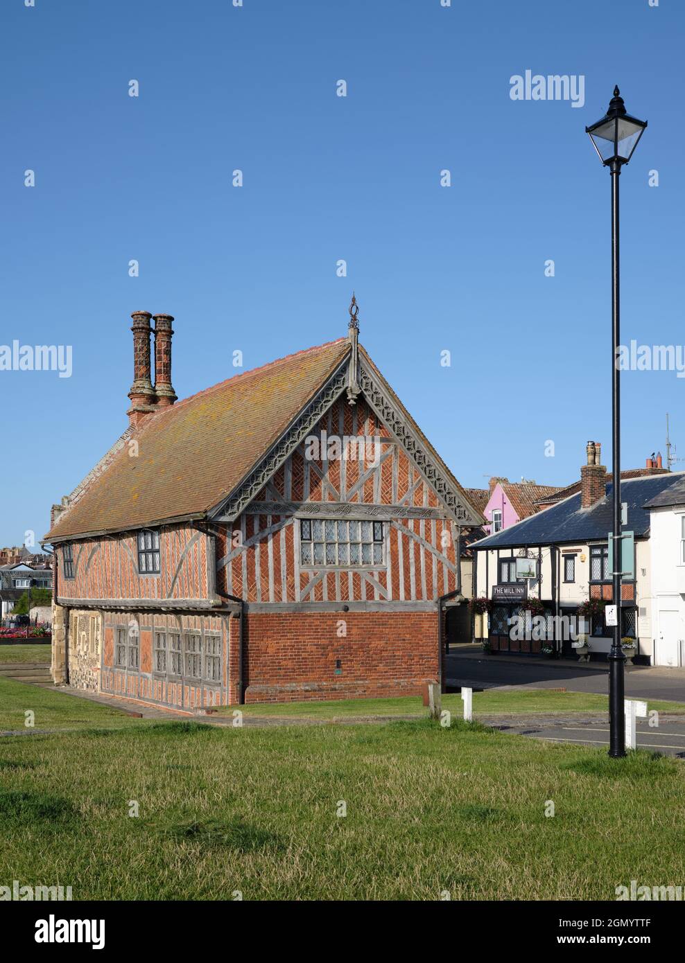 Moot Hall - il Museo di Aldeburgh in Aldeburgh Suffolk, Inghilterra considerato uno degli edifici pubblici Tudor meglio conservati in Gran Bretagna Foto Stock