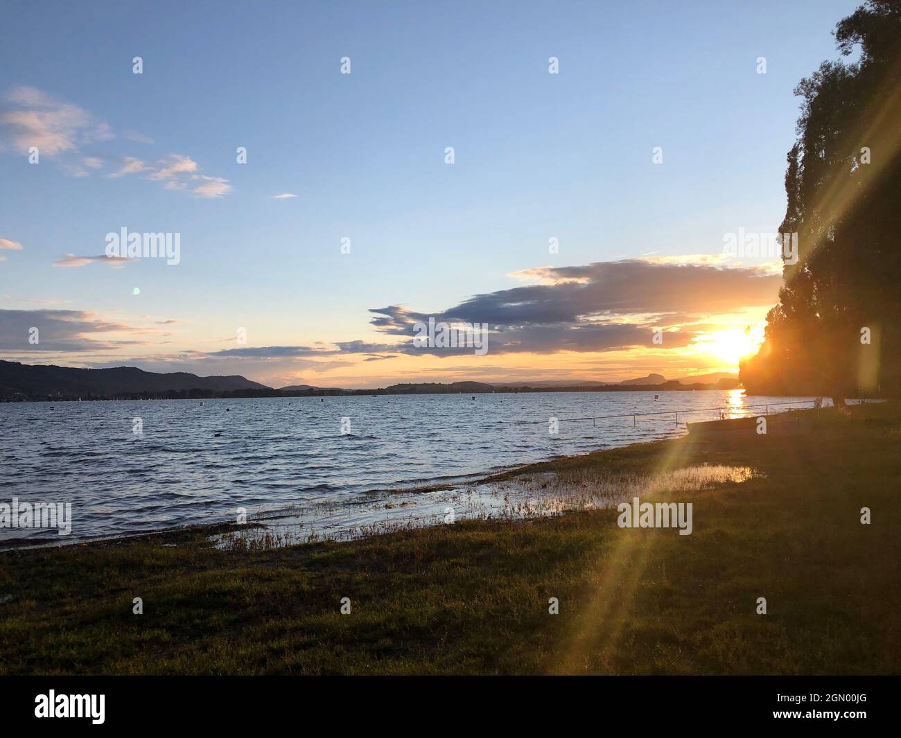 Sonnenuntergang auf der Mettnau a Radolfzell am Bodensee lago di costanza Foto Stock