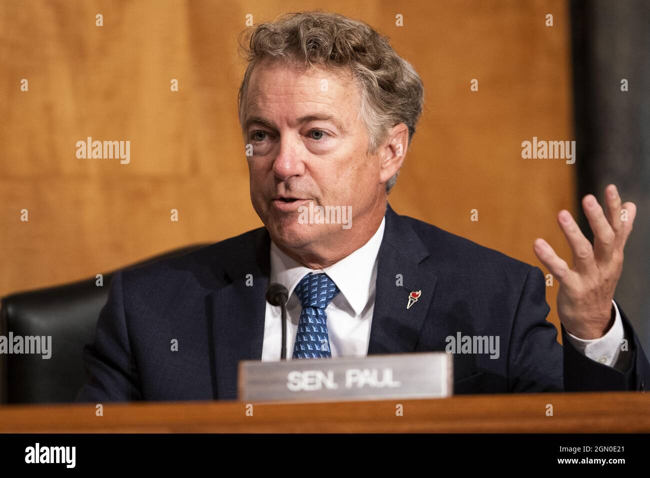 Washington, Stati Uniti. 21 settembre 2021. Il Senato Rand Paul (R-Ky.) pone domande su FISA e Crossfire uragano durante un'audizione della Commissione per la sicurezza e gli affari governativi del Senato Homeland per discutere le minacce alla sicurezza 20 anni dopo i 9/11 attacchi terroristici di martedì 21 settembre 2021 presso il Campidoglio degli Stati Uniti a Washington, DC. Pool Photo by Greg Nash/UPI Credit: UPI/Alamy Live News Foto Stock