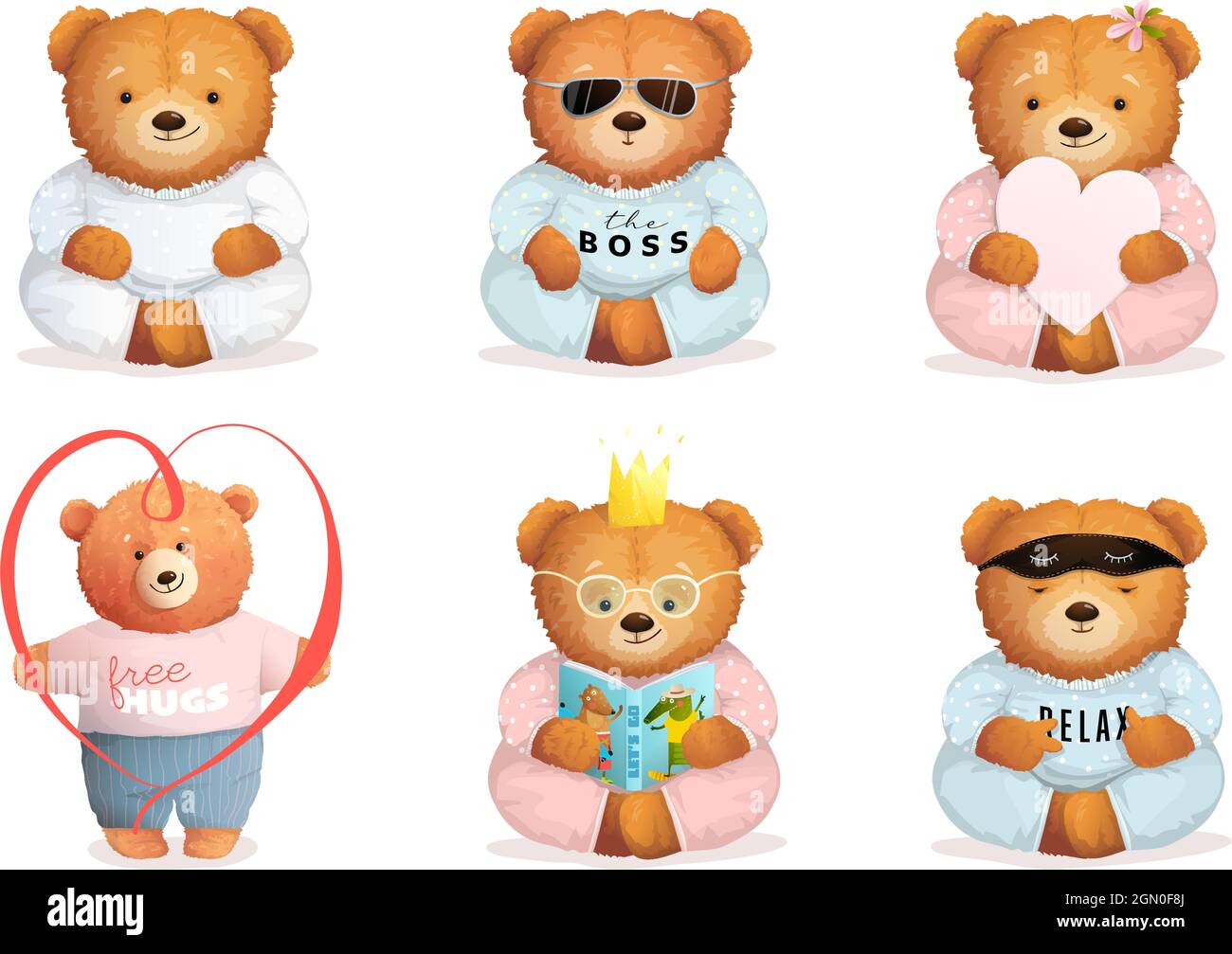 Teddy Bears Sleeping Reading in Love Collection Illustrazione Vettoriale