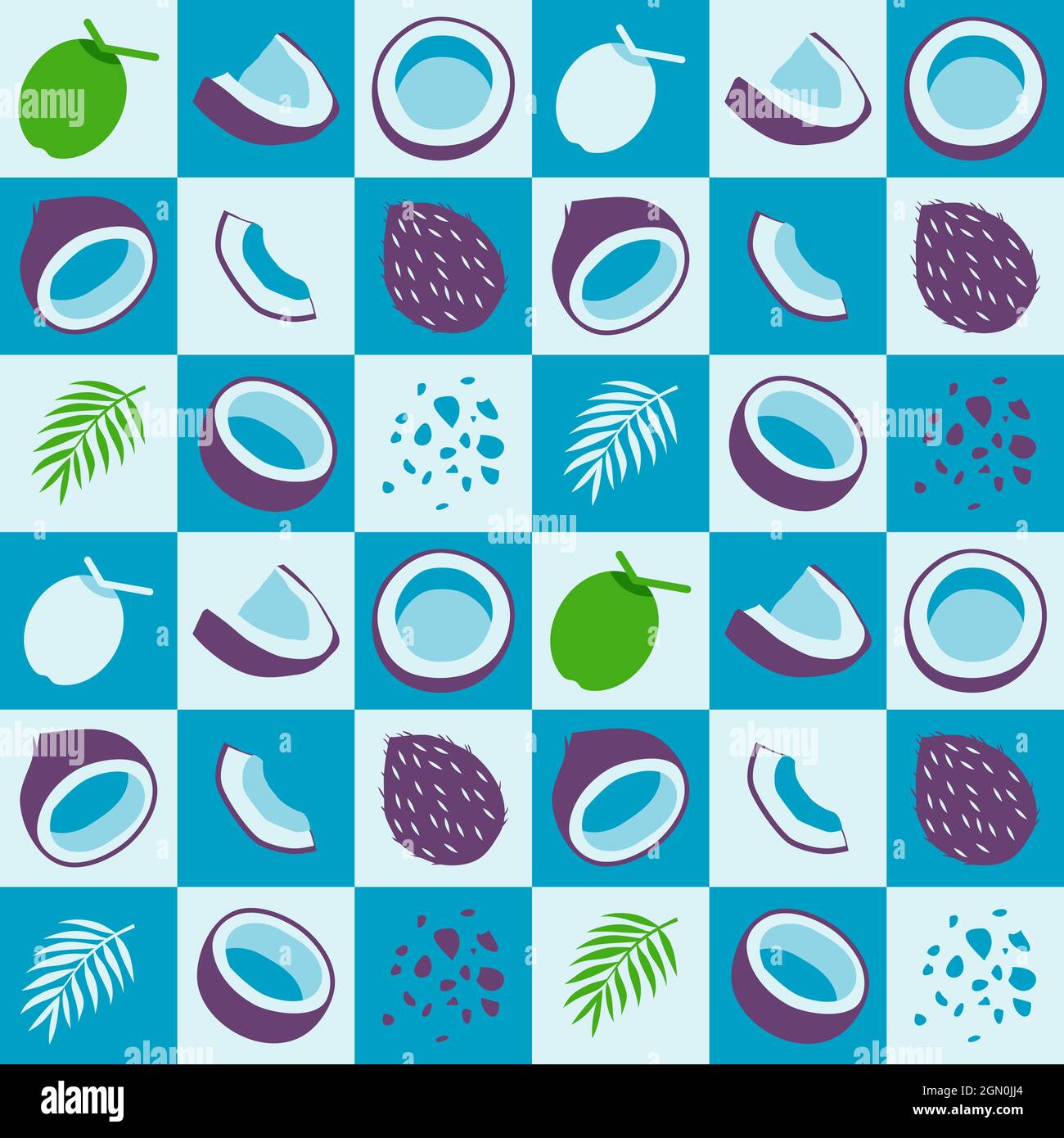 Coconut astratto tracciato geometrico senza giunture per il disegno di impacchettamento blu Illustrazione Vettoriale