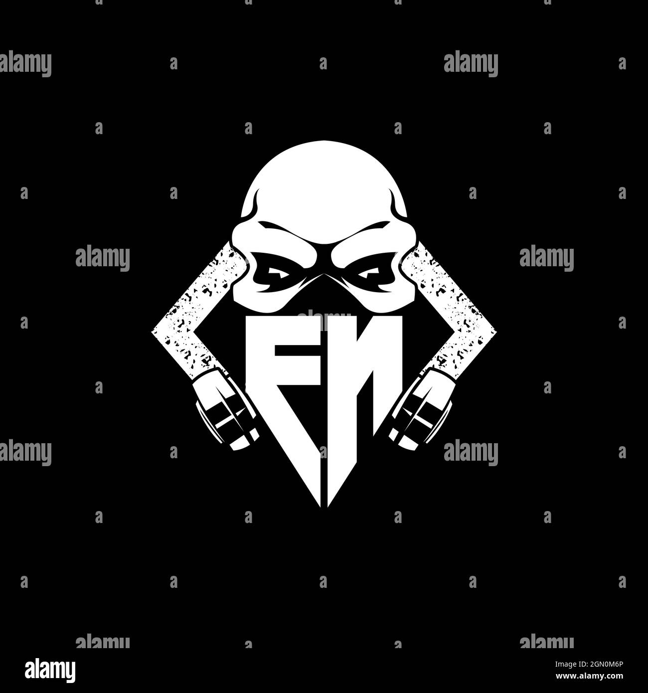 FN Monogram eSport Gaming con maschera cranio forma stile vettore Illustrazione Vettoriale