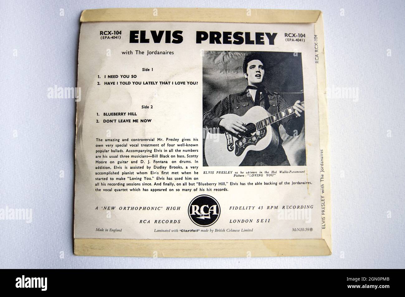 Retro della copertina per l'EP in vinile a quattro tracce di Elvis Presley con i Jordinaires, sull'etichetta RCA Records Foto Stock