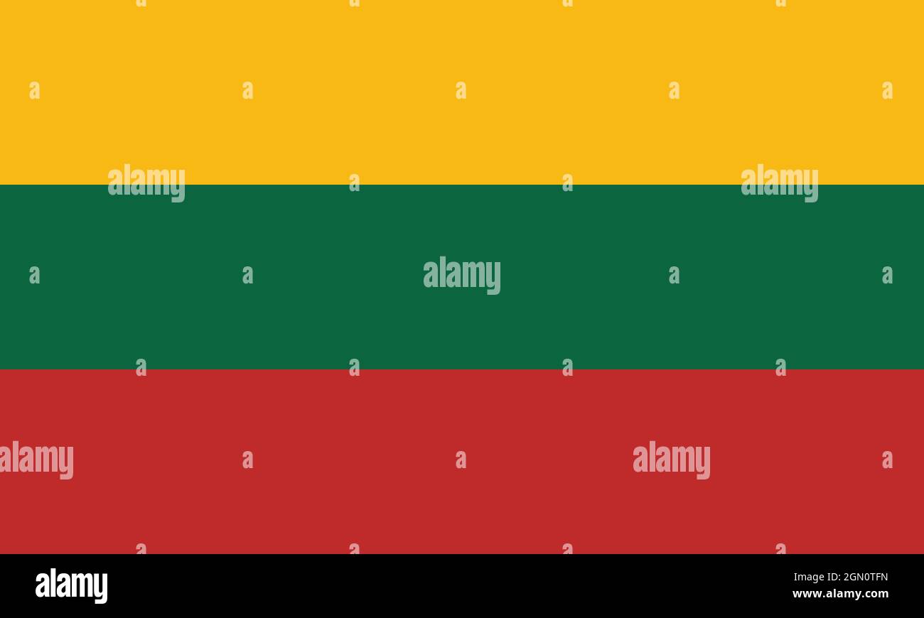 Bandiera nazionale della Lituania dimensioni originali e colori illustrazione vettoriale, bandiera lituana Lietuvos veliava, bandiera lituana della Repubblica di Lituania Illustrazione Vettoriale