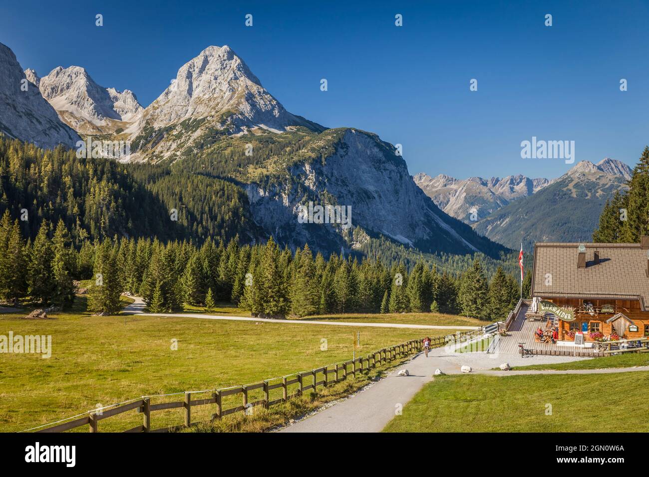 Ehrwalder Alm nel Gaistal sopra Ehrwald in Tirolo, Tirolo, Austria Foto Stock