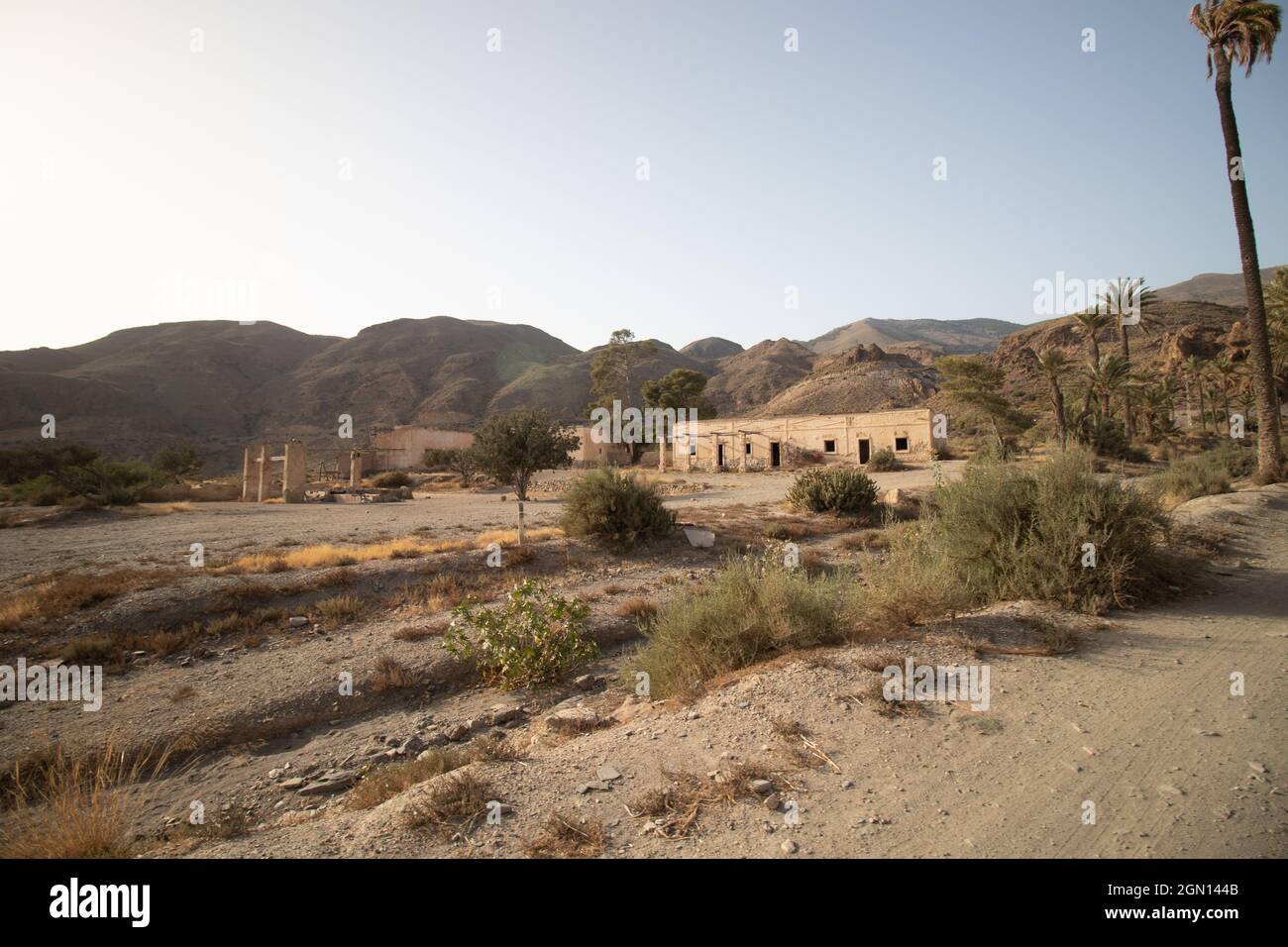 Colpo di Paraje de El Chorrillo, una zona di sabbia deserta in Almeria, Spagna Foto Stock