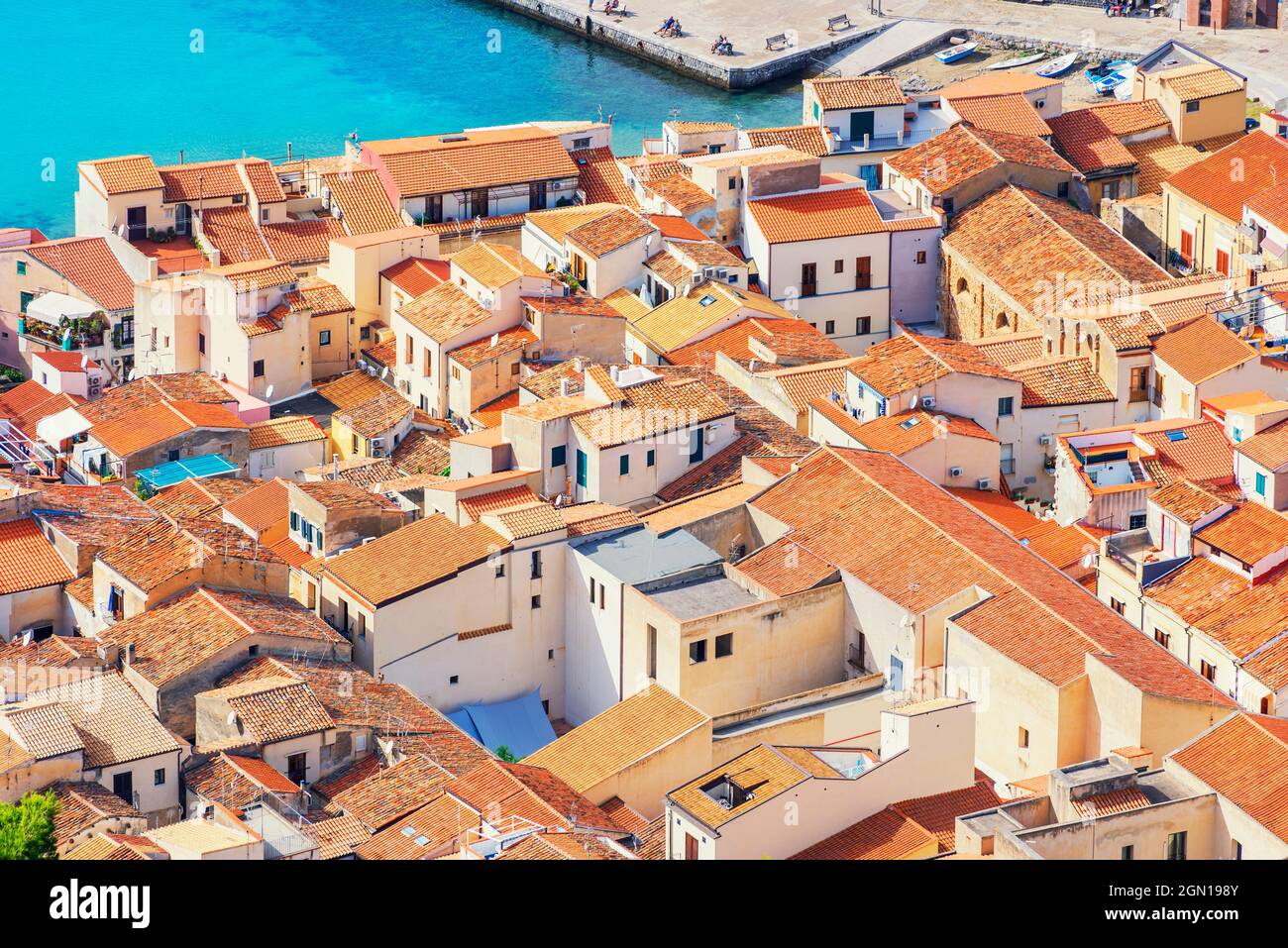 Cefalu città, vista dall'alto, Cefalu, Sicilia, Italia Foto Stock