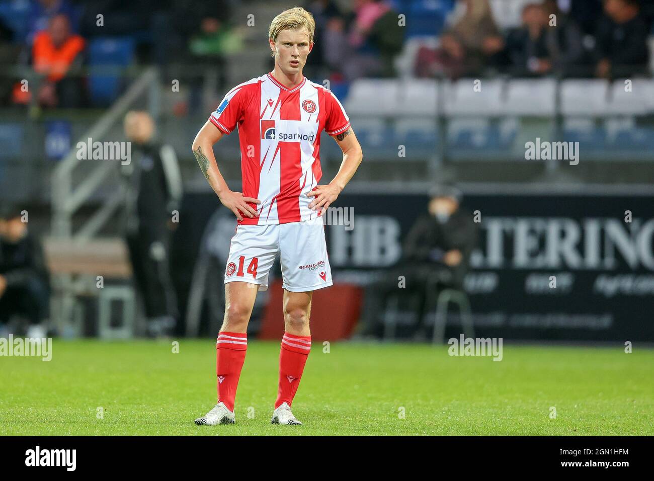 Lyngby, Danimarca. 21 settembre 2021. Malth Hojholt (14) di Aalborg Boldklub visto durante la partita danese della Sydbank Cup tra Lyngby Boldklub e Aalborg Boldklub allo stadio Lyngby di Lyngby. (Photo Credit: Gonzales Photo/Alamy Live News Foto Stock