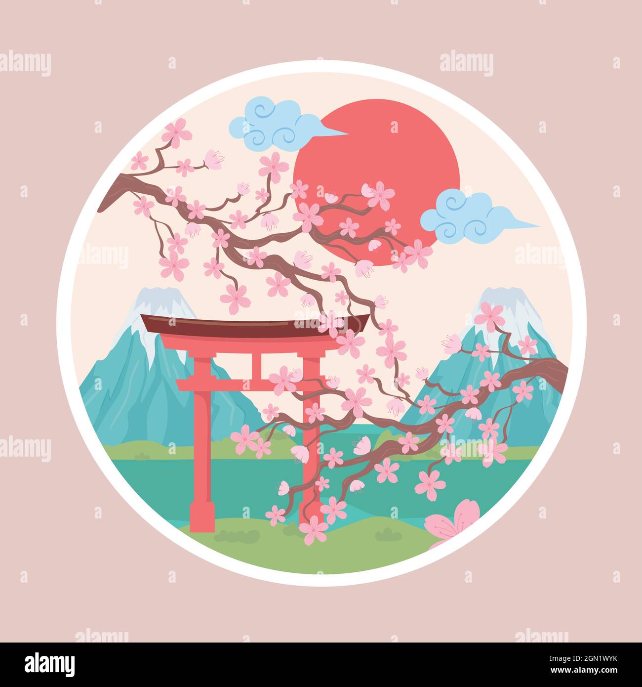 montatura e albero in giappone Illustrazione Vettoriale