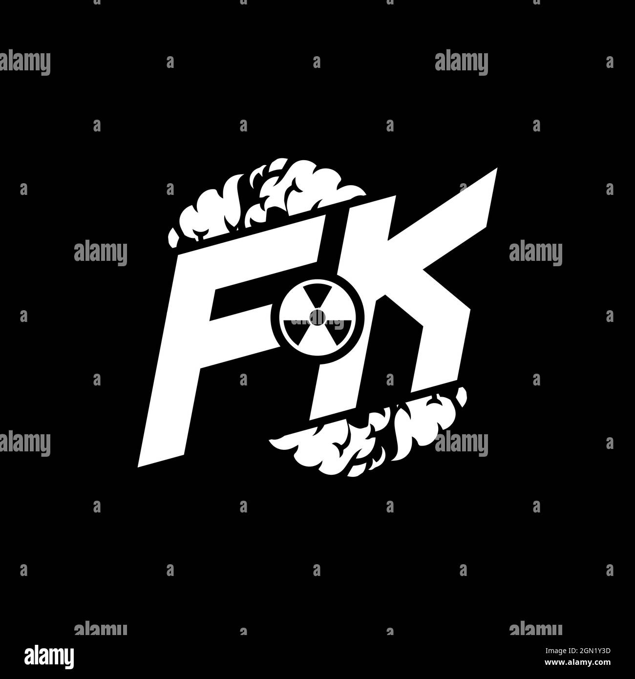 Monogramma eSport iniziale FK con vettore modello forma e fumo Illustrazione Vettoriale