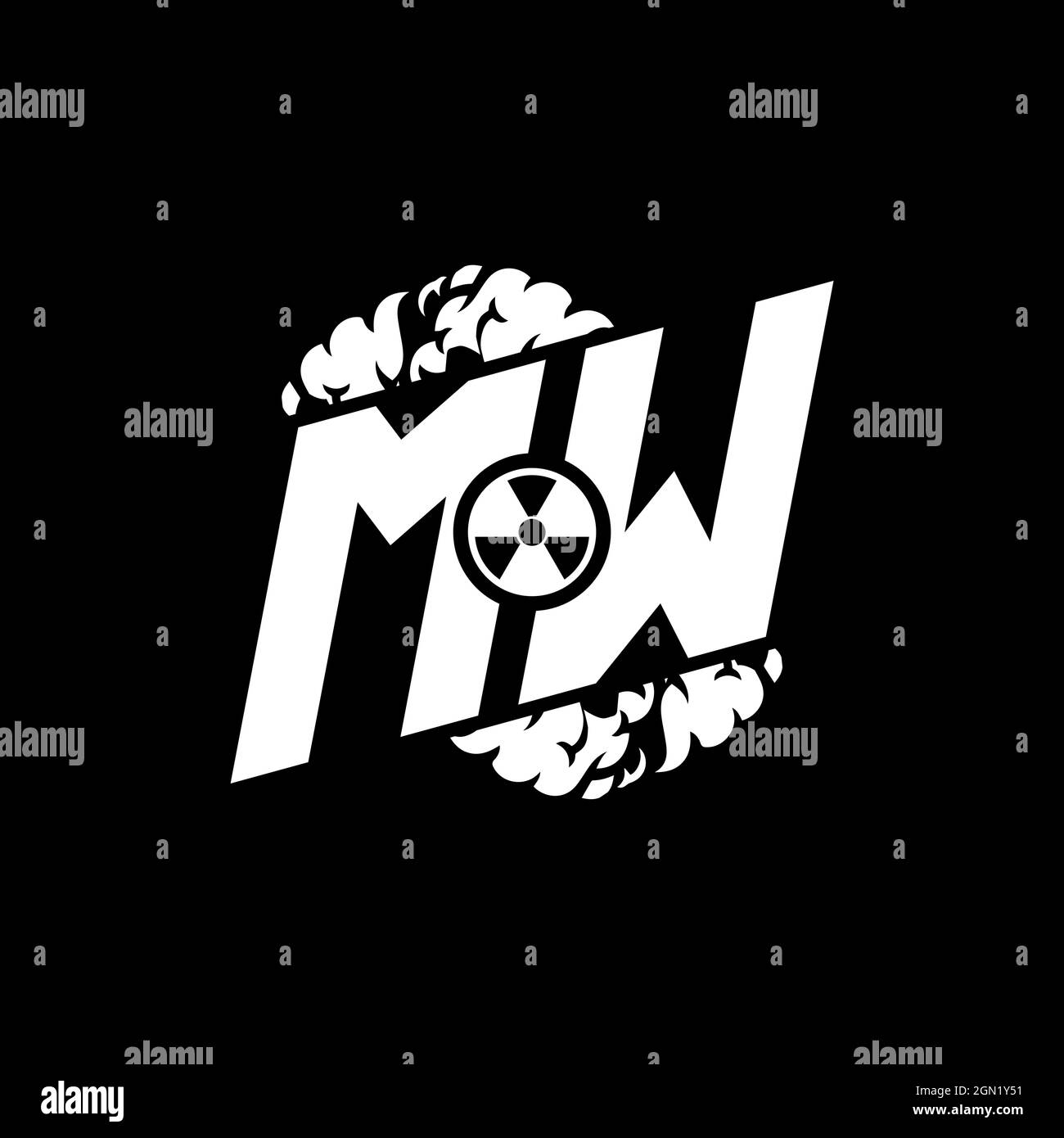 Monogramma iniziale MW eSport con vettore modello forma e fumo Illustrazione Vettoriale
