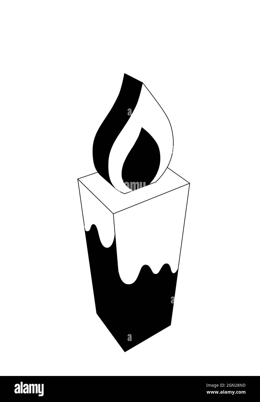 illustrazione di una candela bianca e nera, 3d isolato su sfondo bianco Foto Stock