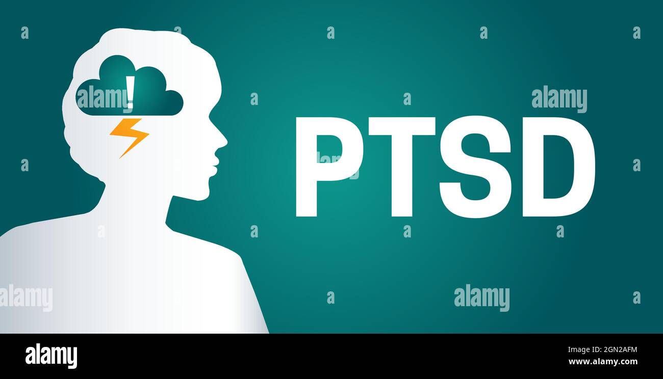 PTSD o Posttraumatic stress Disorder sfondo Illustrazione con una donna Illustrazione Vettoriale