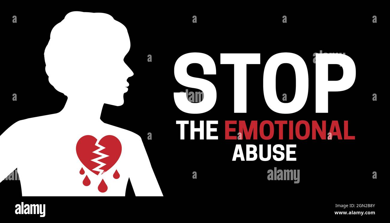 Stop emotivo abuso sfondo Illustrazione con una Donna e Bleedig Hearth Illustrazione Vettoriale