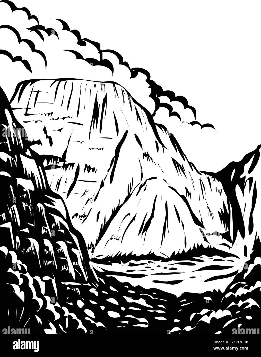 WPA poster monocromia arte di Zion Canyon ripido Red Cliff in Zion National Park situato nello Utah USA fatto in opere di amministrazione progetto nero e whit Illustrazione Vettoriale