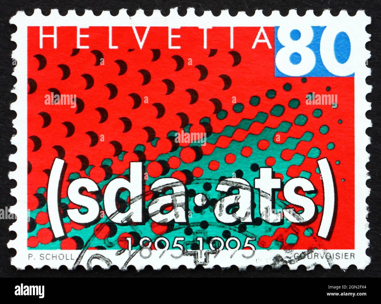 SVIZZERA - CIRCA 1995: Un francobollo stampato in Svizzera mostra l'agenzia di stampa svizzera, Centenario, circa 1995 Foto Stock