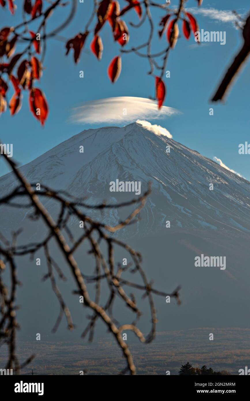 Monte Fuji dal lago di Kawaguchiko, Minatsimuru, Yamanashi, Giappone. Foto Stock