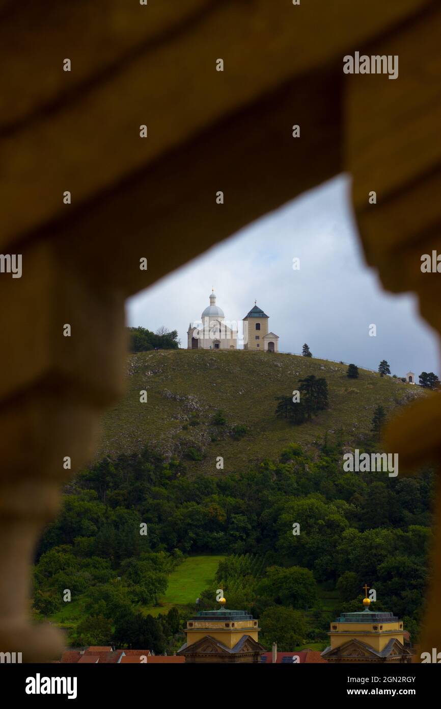 Collina Santa a Mikulov. Vista sulla ringhiera dalle scale del castello. Foto Stock