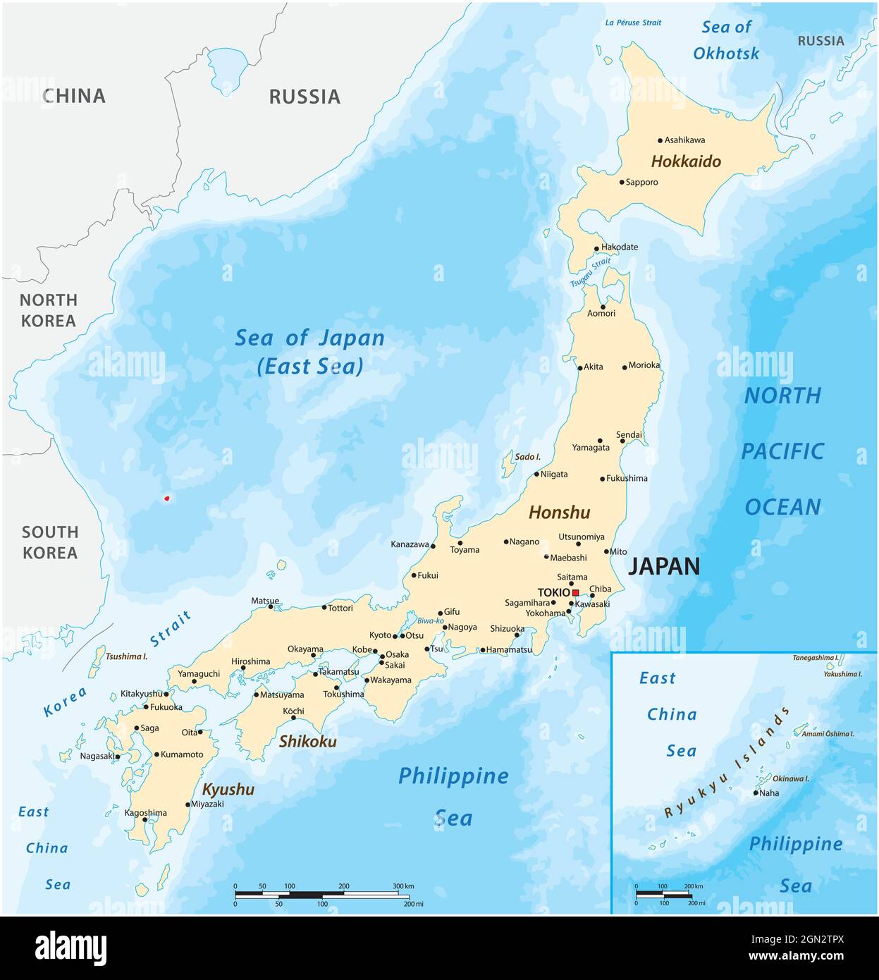 Mappa vettoriale della nazione dell'isola dell'Asia orientale del Giappone Illustrazione Vettoriale