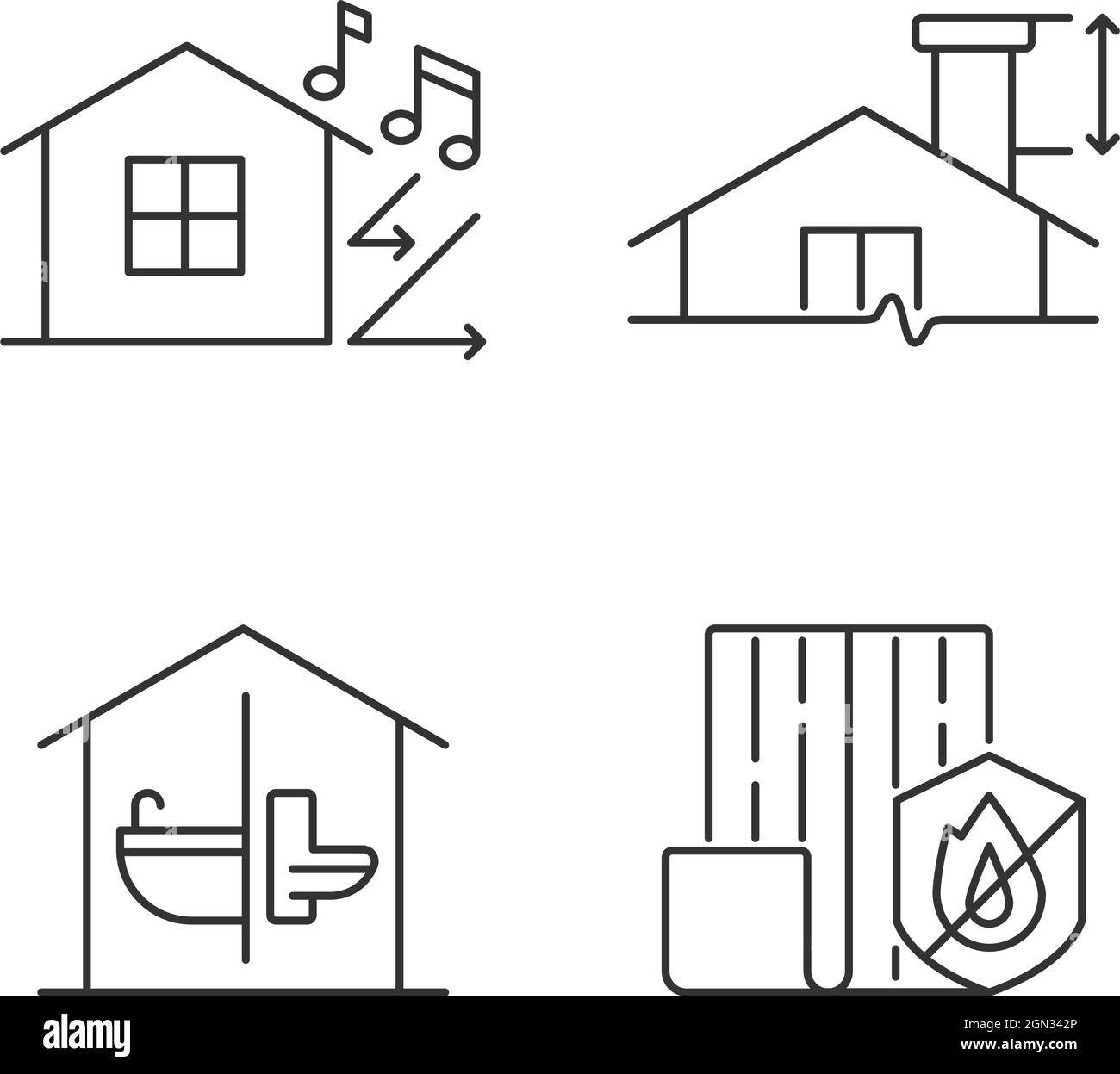 Set di icone lineari per la sicurezza della costruzione domestica Illustrazione Vettoriale