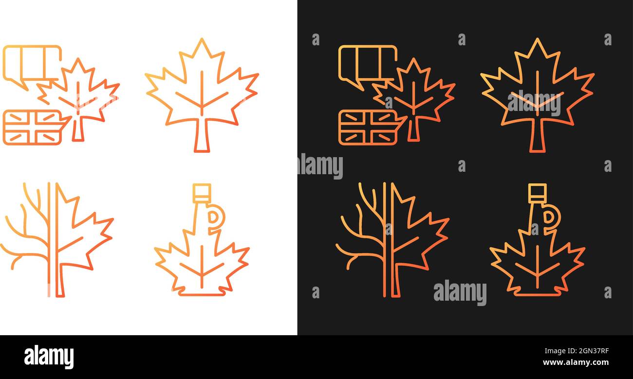 Significato foglia di acero icone gradiente impostate per la modalità scuro e chiaro Illustrazione Vettoriale