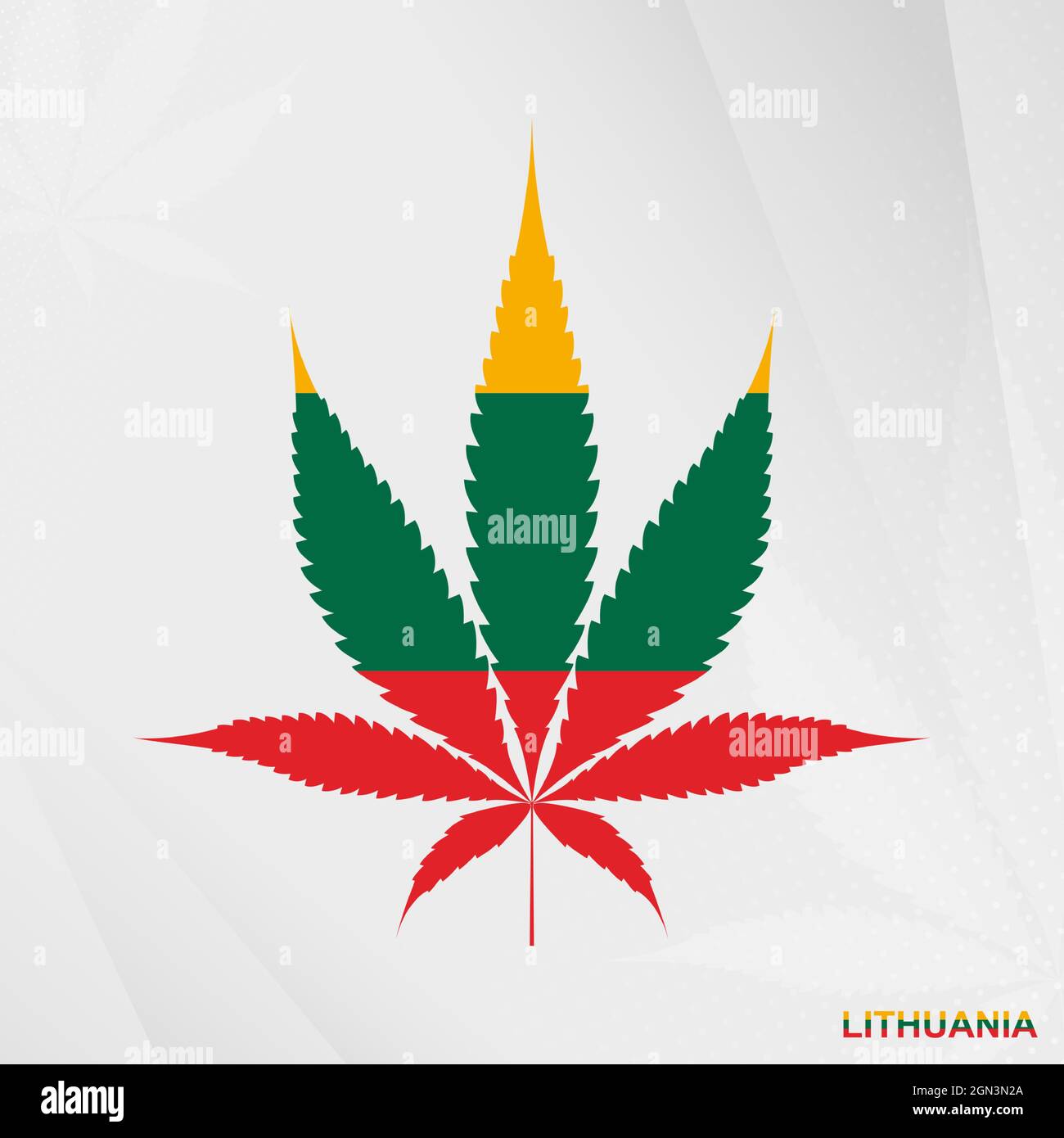 Bandiera della Lituania a forma di foglia di Marijuana. Il concetto di legalizzazione Cannabis in Lituania. Illustrazione della cannabis medica. Illustrazione Vettoriale