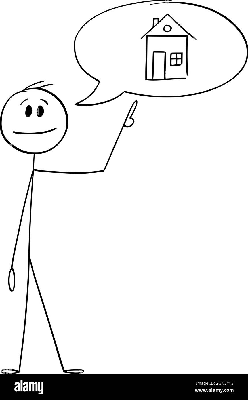 Persona, uomo d'affari o realtor che parla di Casa , Vector Cartoon Stick Illustrazione Illustrazione Vettoriale