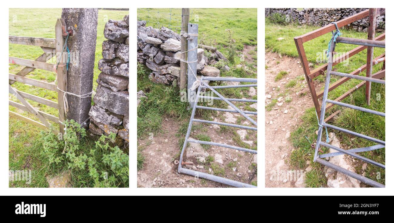 Improvvisazione e allestimenti improvvisati utilizzando lo spago dell'imballatrice a scopo di riparazione. Lo spago dell'imballatrice viene spesso utilizzato come interruzione e per evitare sia il lavoro che le spese. Foto Stock