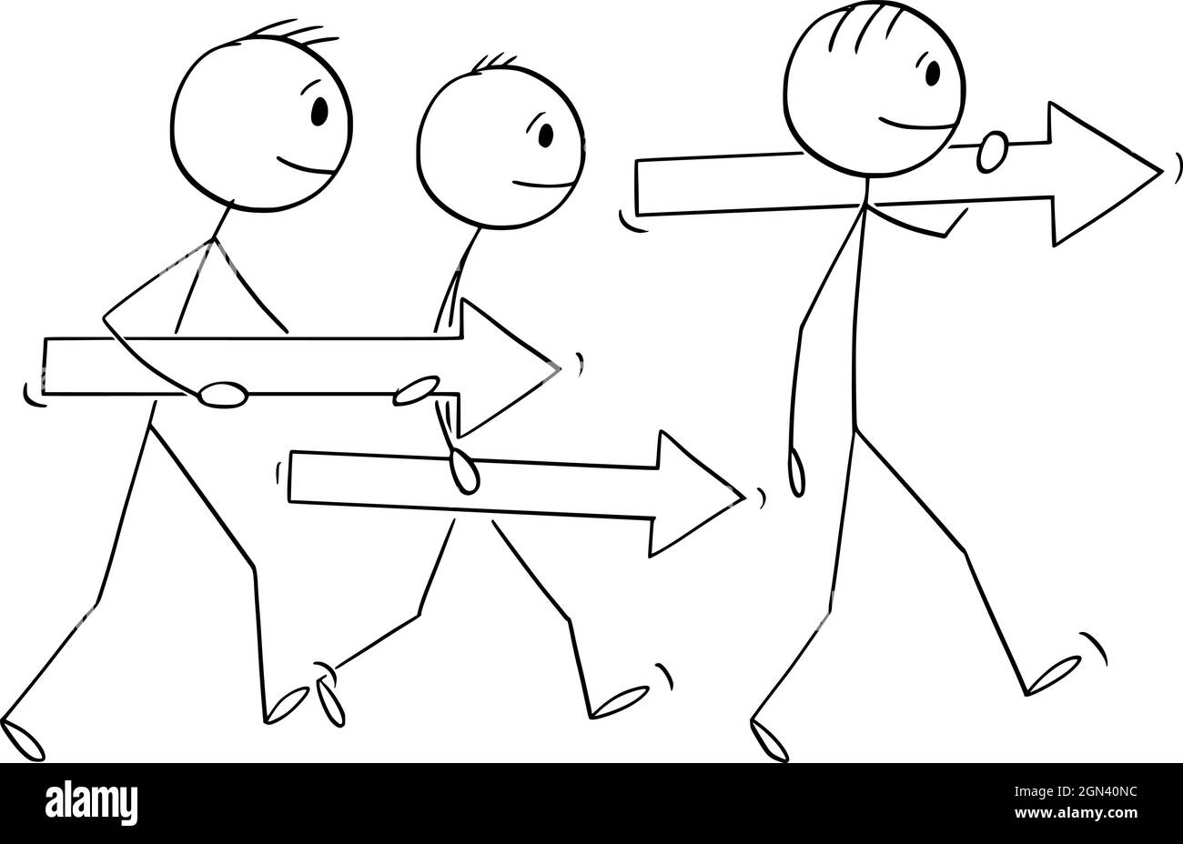 Gruppo di persone o uomini d'affari seguendo la direzione, Vector Cartoon Stick Illustrazione Illustrazione Vettoriale