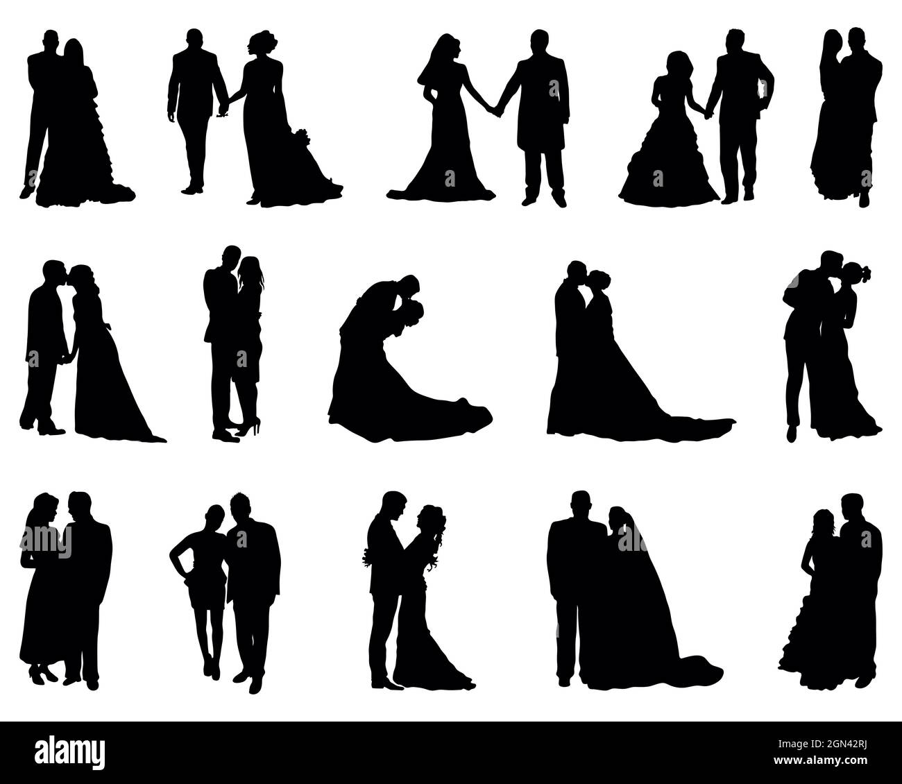 Silhouette nere di nozze su sfondo bianco Foto Stock