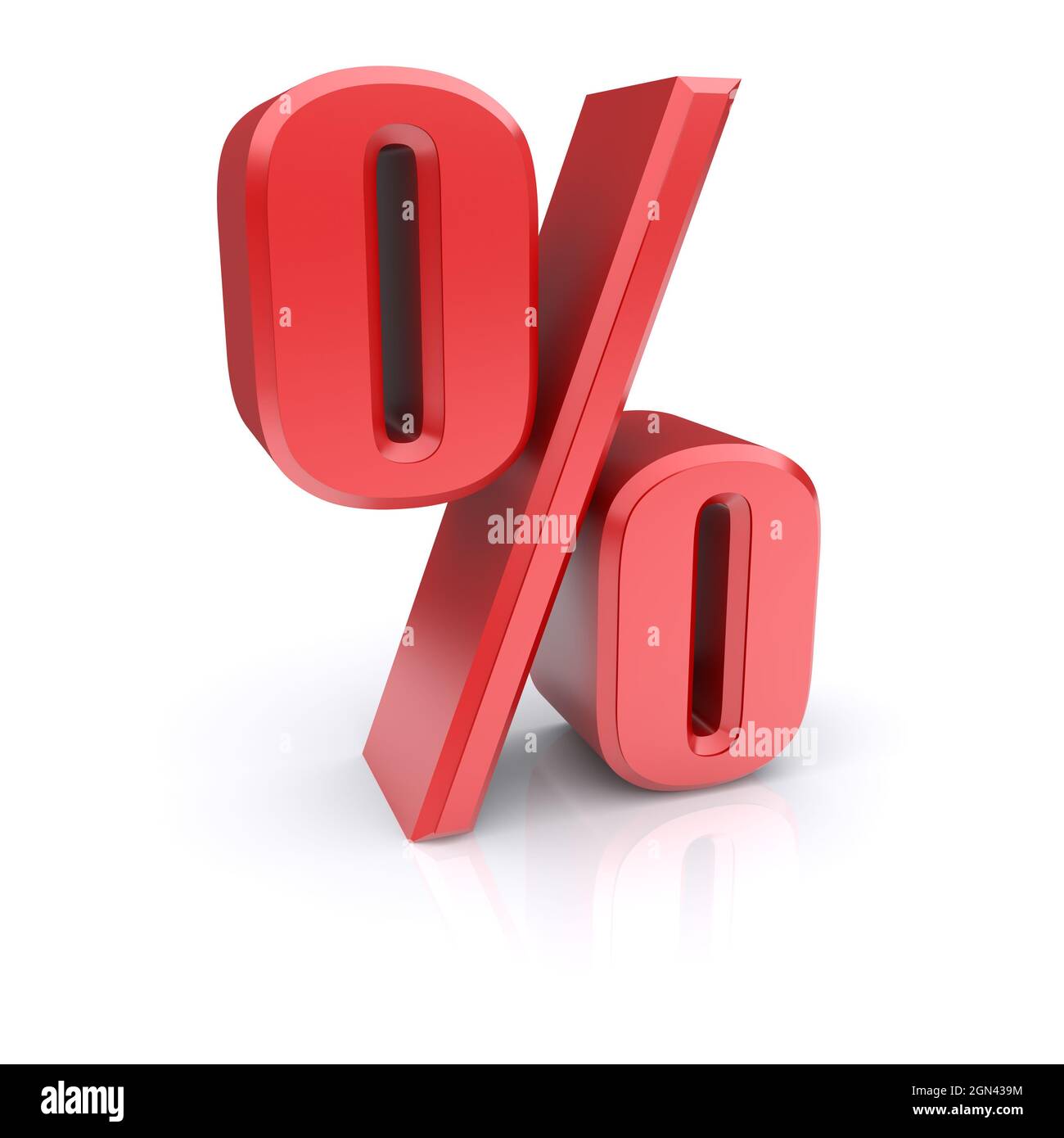 Segno percentuale rosso su sfondo bianco. Foto Stock