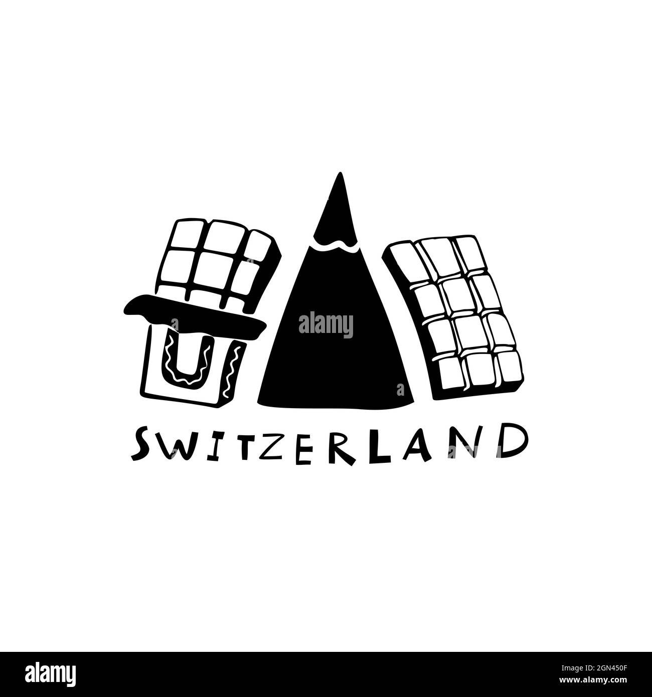Vettore simboli disegnati a mano della Svizzera. Illustrazione di viaggio. Logo Swiss Landmark Illustrazione Vettoriale