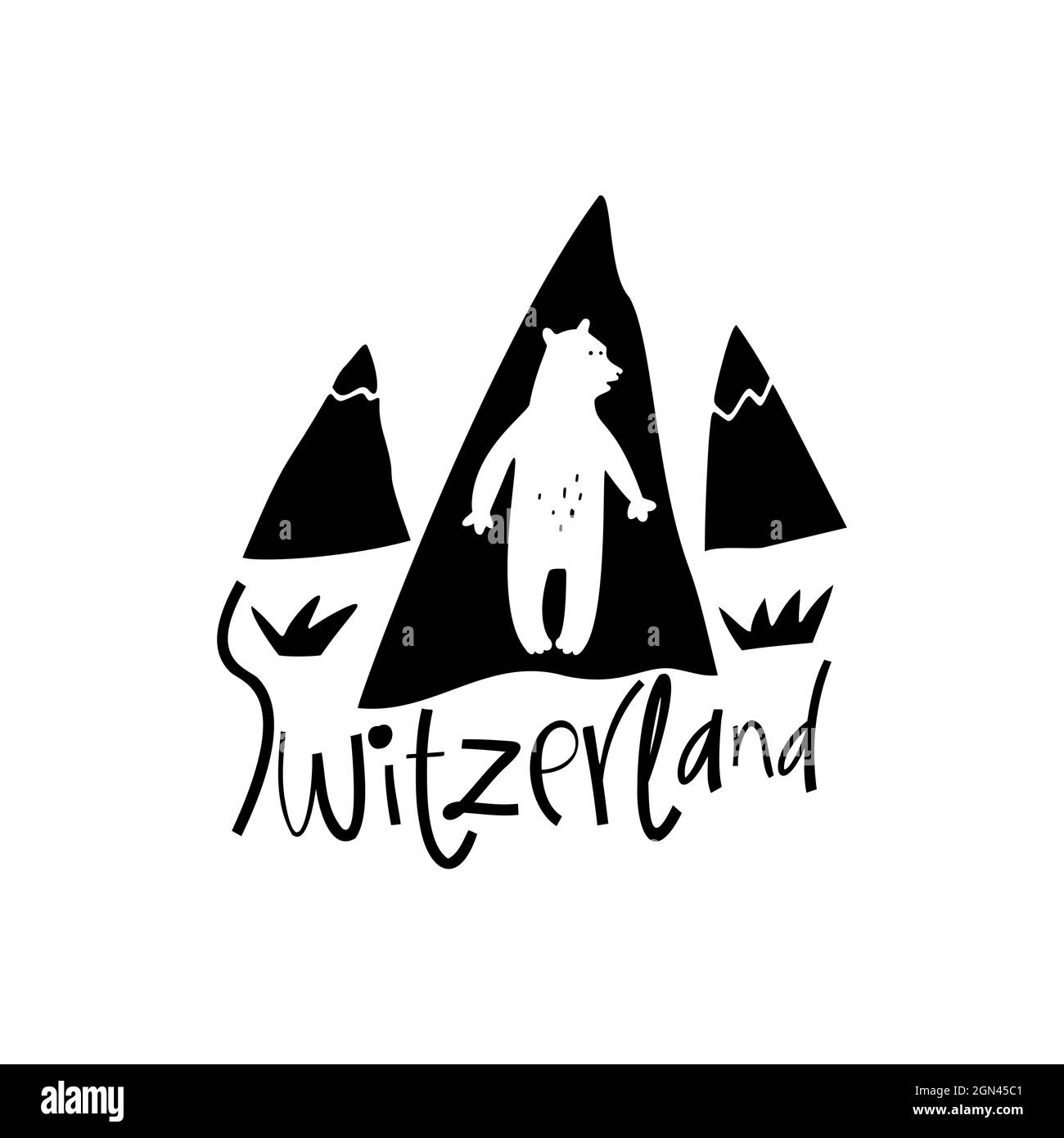 Vettore simboli disegnati a mano della Svizzera. Illustrazione di viaggio. Logo Swiss Landmark Illustrazione Vettoriale