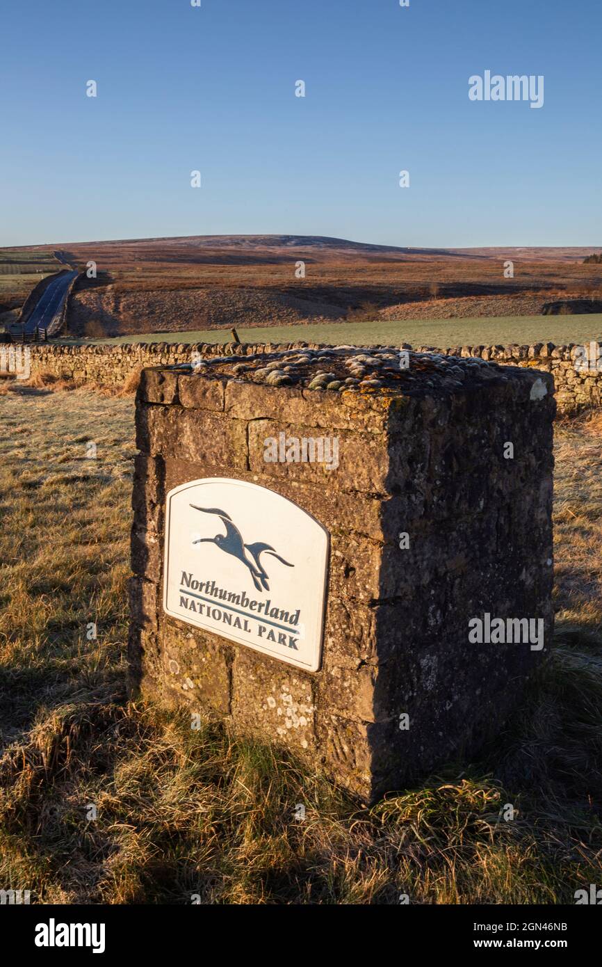 Cartello Northumberland National Park, Northumberland, Regno Unito Foto Stock