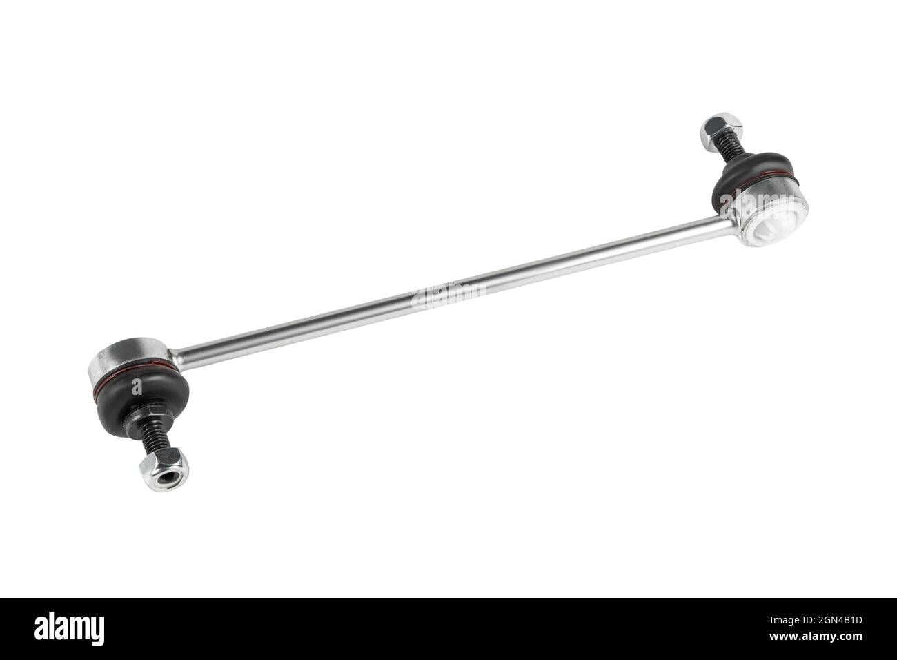 Barra stabilizzatrice anteriore in acciaio o barra stabilizzatrice per il collegamento delle ruote del veicolo isolata su sfondo bianco Foto Stock